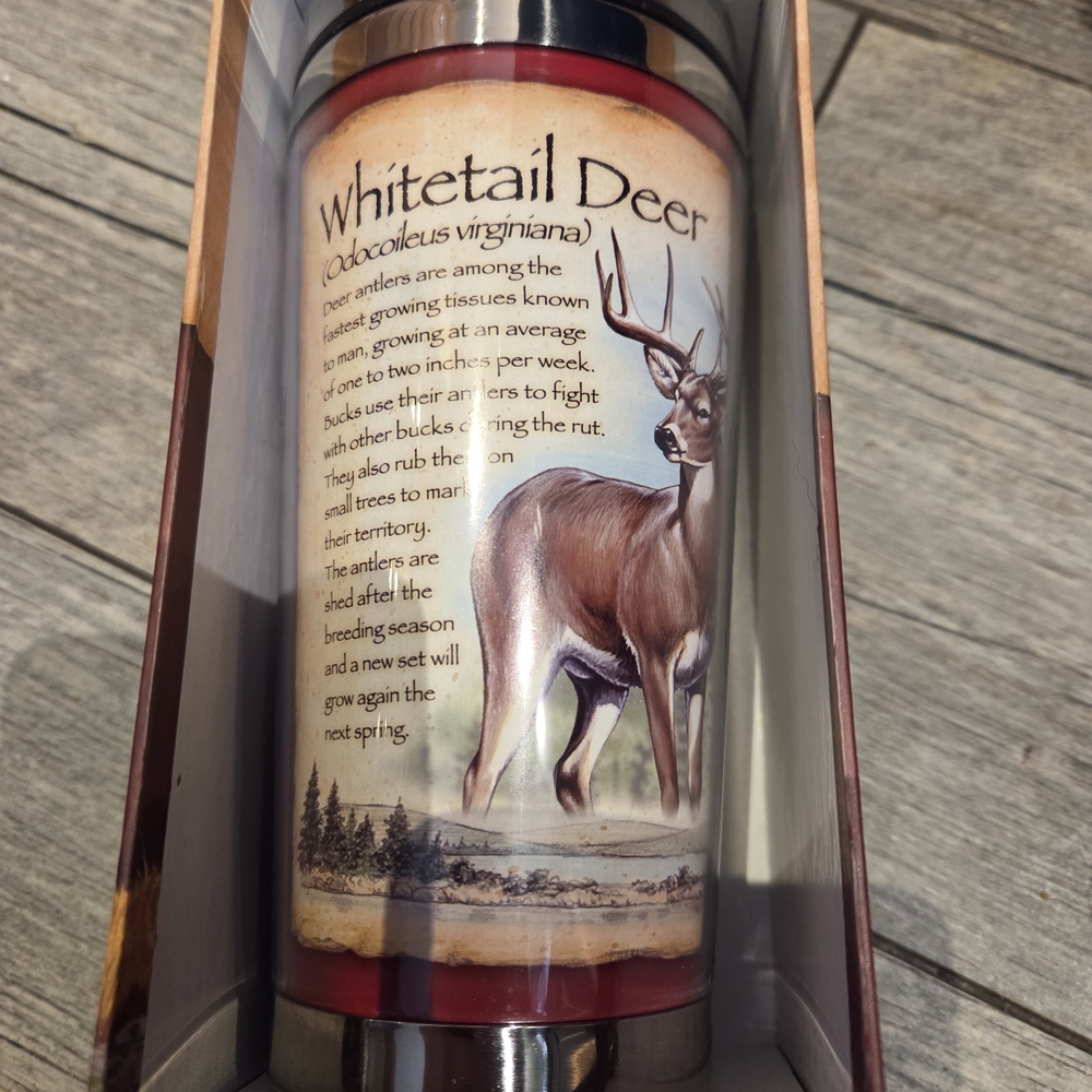 Whitetail Deer Travel Mug - Brown and Silver